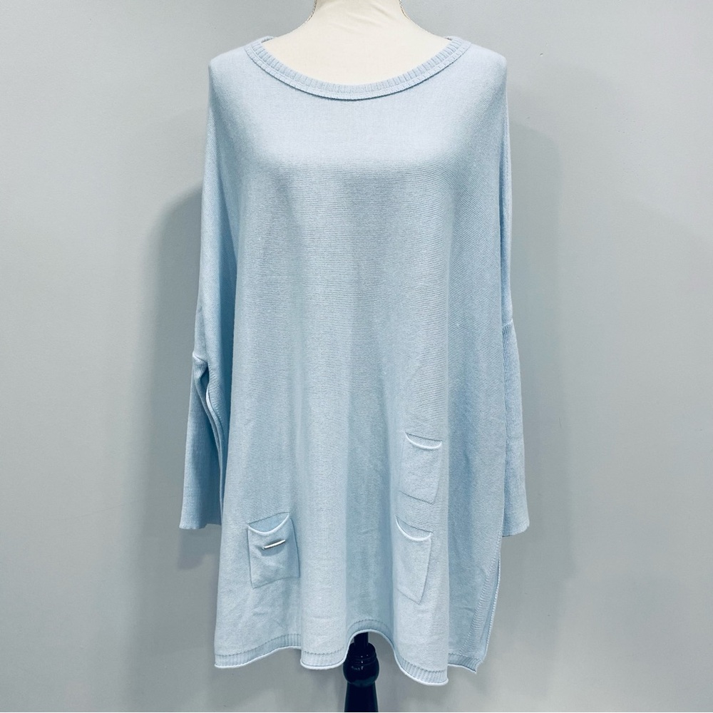 MerSea OS Catalina Travel Sweater Sky Blue Crewneck 3/4 Sleeve Coastal Beach